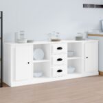 Classic White Engineered Wood Sideboards Set of 3 - Timeless Design  Durable  Ample Storage