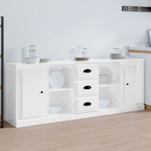 High Gloss White Engineered Wood Sideboards Set of 3  Durable  Ample Storage  Home Decor