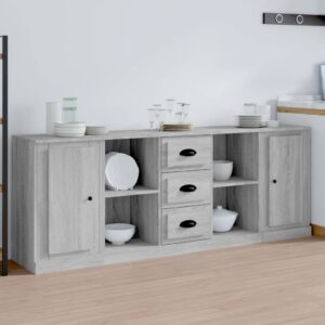 Classic Grey Sonoma Sideboards Set of 3  Engineered Wood  Ample Storage  Durable  Stylish