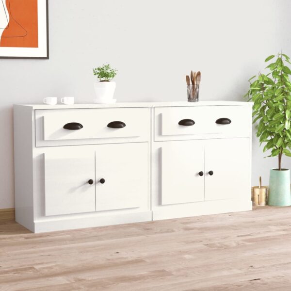 High Gloss White Engineered Wood Sideboards Set of 2 - Classic Design  Ample Storage Space