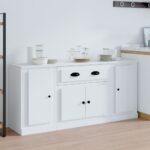 Classic White Engineered Wood Sideboards Set of Three for Home Storage and Display