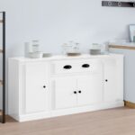 High Gloss White Engineered Wood Sideboards Set of 3 - Timeless Design  Durable  Ample Storage