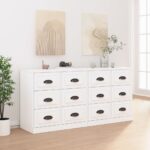 Classic White Engineered Wood Sideboards Set of 2  Timeless Design  Ample Storage Space