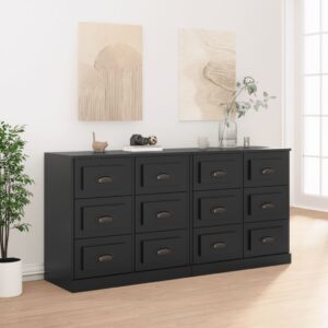 Classic Black Engineered Wood Sideboards Set of 2 - Timeless Design  Durable  Ample Storage