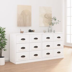 High Gloss White Engineered Wood Sideboards Set of 2 - Classic Design  Durable  Ample Storage Space