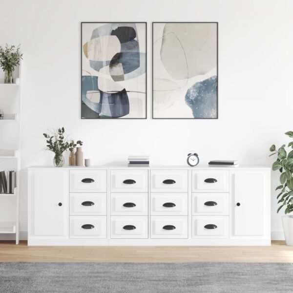 Classic White Engineered Wood Sideboards Set of 3  Timeless Design  Durable  Ample Storage