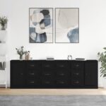 Sideboards 3 pcs Black Engineered Wood