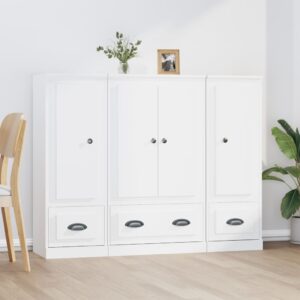 Stylish Set of 3 White Highboards in Engineered Wood for Elegant Interior Decor