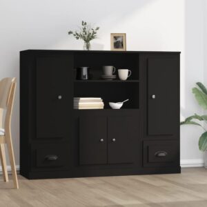 Stylish Set of 3 Black Highboards in Engineered Wood for Elegant Interior Decor