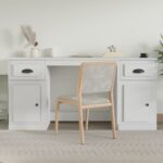 White Engineered Wood Desk with Cabinet - Elegant  Durable  Ample Storage  Easy Assembly