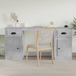 Desk with Cabinet Concrete Grey Engineered Wood