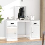 High Gloss White Dressing Table with Mirror  Durable Engineered Wood  Ample Storage Space