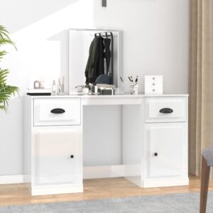 High Gloss White Dressing Table with Mirror  Durable Engineered Wood  Ample Storage Space