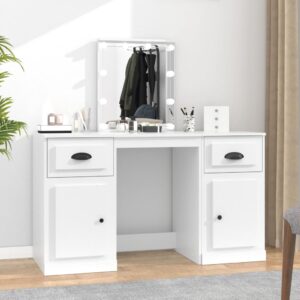 White LED Dressing Table with Mirror and Storage  Engineered Wood  Acrylic  130x50x132.5 cm