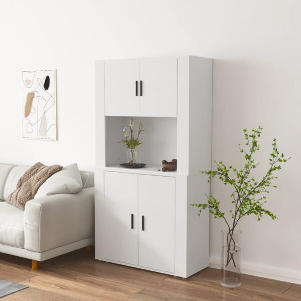 Stylish White Highboard Engineered Wood Wall-Mounted Ample Storage Space Durable