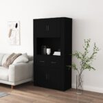 Stylish Highboard in Black  Engineered Wood  Ample Storage  Wall-Mounted Function