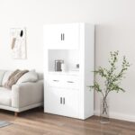 High Gloss White Highboard  Engineered Wood  Ample Storage  Wall-Mounted Function