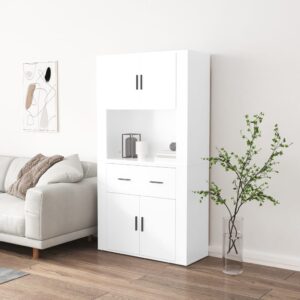 High Gloss White Highboard  Engineered Wood  Ample Storage  Wall-Mounted Function