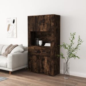 Stylish Smoked Oak Highboard  Engineered Wood  Ample Storage  Wall-Mounted Function