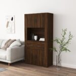 Stylish Highboard in Brown Oak  Engineered Wood  Ample Storage  Wall-Mounted Option