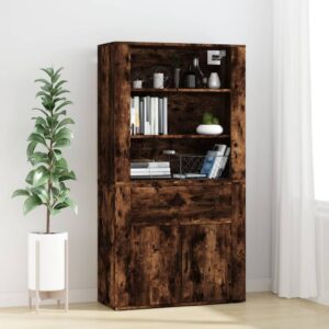 Stylish Smoked Oak Highboard  Engineered Wood  Ample Storage  Wall-Mounted Function