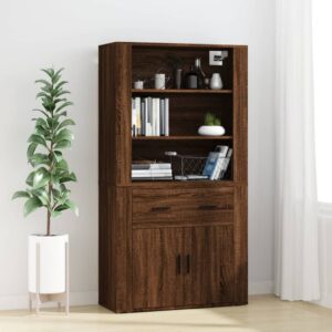 Stylish Highboard in Brown Oak  Engineered Wood  Ample Storage  Wall-Mounted Option