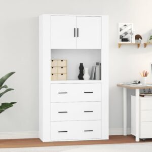 Stylish White Highboard Engineered Wood Wall-Mounted Ample Storage Space Durable