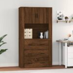 Stylish Highboard in Brown Oak  Engineered Wood  Ample Storage  Wall-Mounted Option