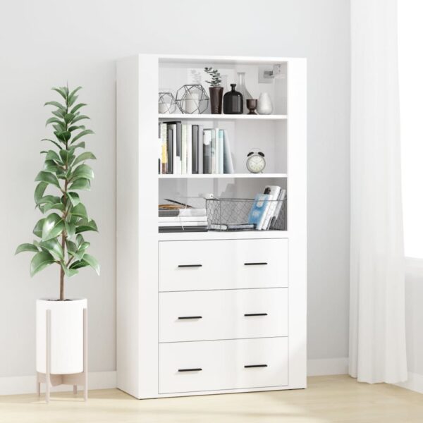 High Gloss White Highboard  Engineered Wood  Ample Storage  Wall-Mounted Function