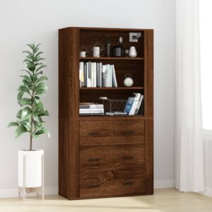 Stylish Highboard in Brown Oak  Engineered Wood  Ample Storage  Wall-Mounted Function