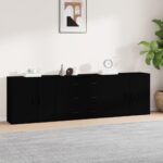 Sideboards 3 pcs Black Engineered Wood