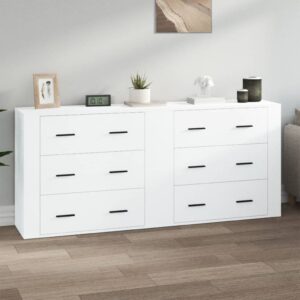 Classic White Engineered Wood Sideboards Set of 2 - Timeless Design  Durable  Ample Storage