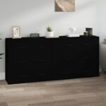 Classic Black Engineered Wood Sideboards Set of Two - Durable  Moisture Resistant  Ample Storage