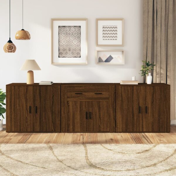 Sideboards 3 pcs Brown Oak Engineered Wood