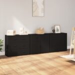 Sideboards 3 pcs Black Engineered Wood