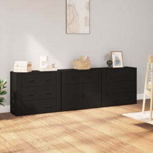 Sideboards 3 pcs Black Engineered Wood