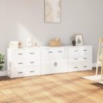 Sideboards 3 pcs High Gloss White Engineered Wood