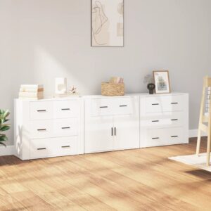 Sideboards 3 pcs High Gloss White Engineered Wood