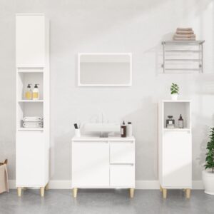 White 3 Piece Bathroom Cabinet Set Engineered Wood with Ample Storage Space and Stylish Design