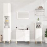 High Gloss White 3 Piece Bathroom Cabinet Set  Engineered Wood  Ample Storage  Easy Clean