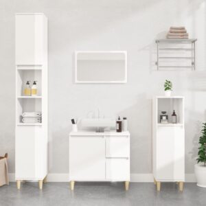 High Gloss White 3 Piece Bathroom Cabinet Set  Engineered Wood  Ample Storage  Easy Clean