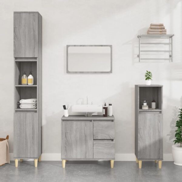 3 Piece Grey Sonoma Bathroom Cabinet Set  Engineered Wood  Ample Storage  Stylish Design