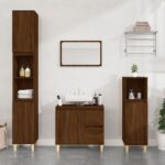 3 Piece Bathroom Cabinet Set in Brown Oak  Engineered Wood  Ample Storage  Easy to Clean