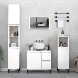 White 3 Piece Bathroom Cabinet Set  Engineered Wood  Ample Storage  Stylish Design