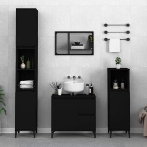 3 Piece Black Bathroom Cabinet Set  Engineered Wood  Ample Storage  Stylish Design