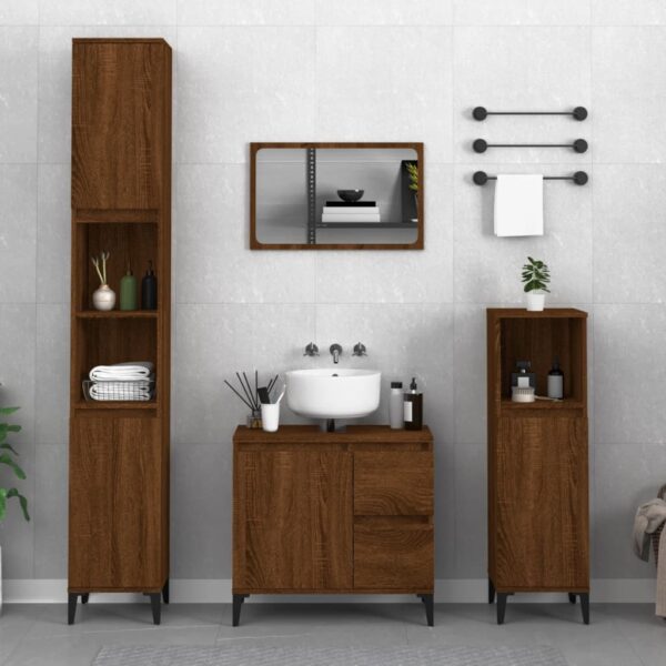 3 Piece Bathroom Cabinet Set in Brown Oak Engineered Wood with Ample Storage Space