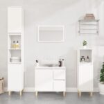 White Engineered Wood Bathroom Furniture Set with Mirror and Spacious Storage Space