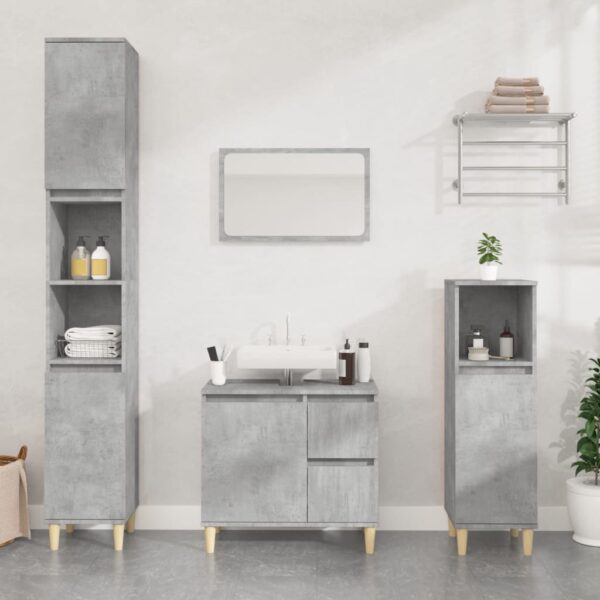 4 Piece Bathroom Furniture Set Concrete Grey Engineered Wood