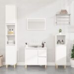 White 2 Piece Bathroom Furniture Set with Mirror  Engineered Wood  Ample Storage Space