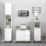 High Gloss White Engineered Wood Bathroom Furniture Set with Spacious Storage and Mirror